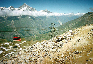 Cable car going up to Matterhorn