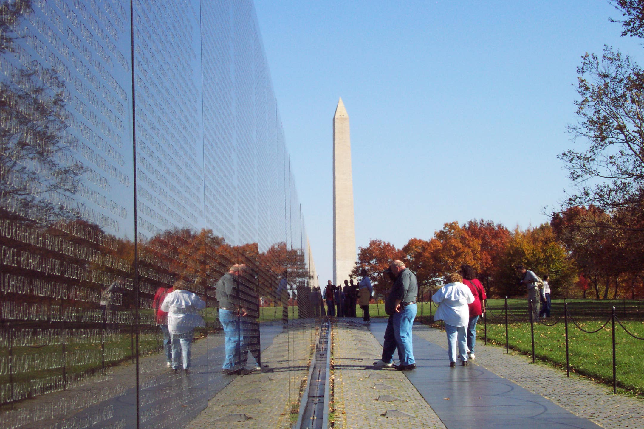 The Washington Monument reflected on the Vietnam Memorial