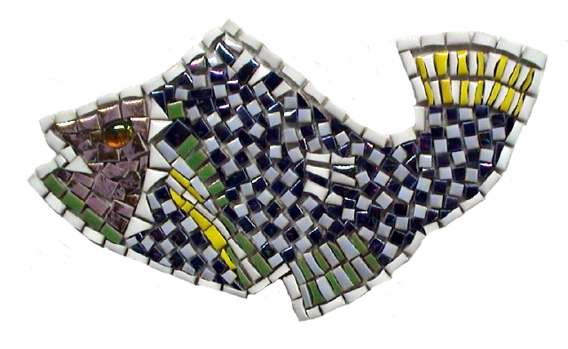 Retro mosaic fish created with tiny tiles