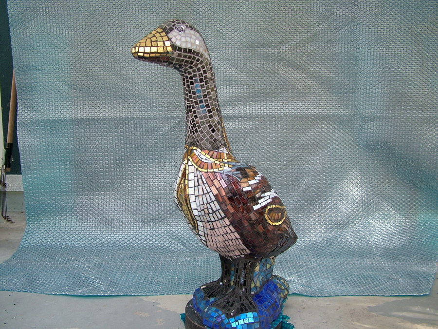Mosaic goose photo 3 of 12 made with Italian glass tile and gold smalti.